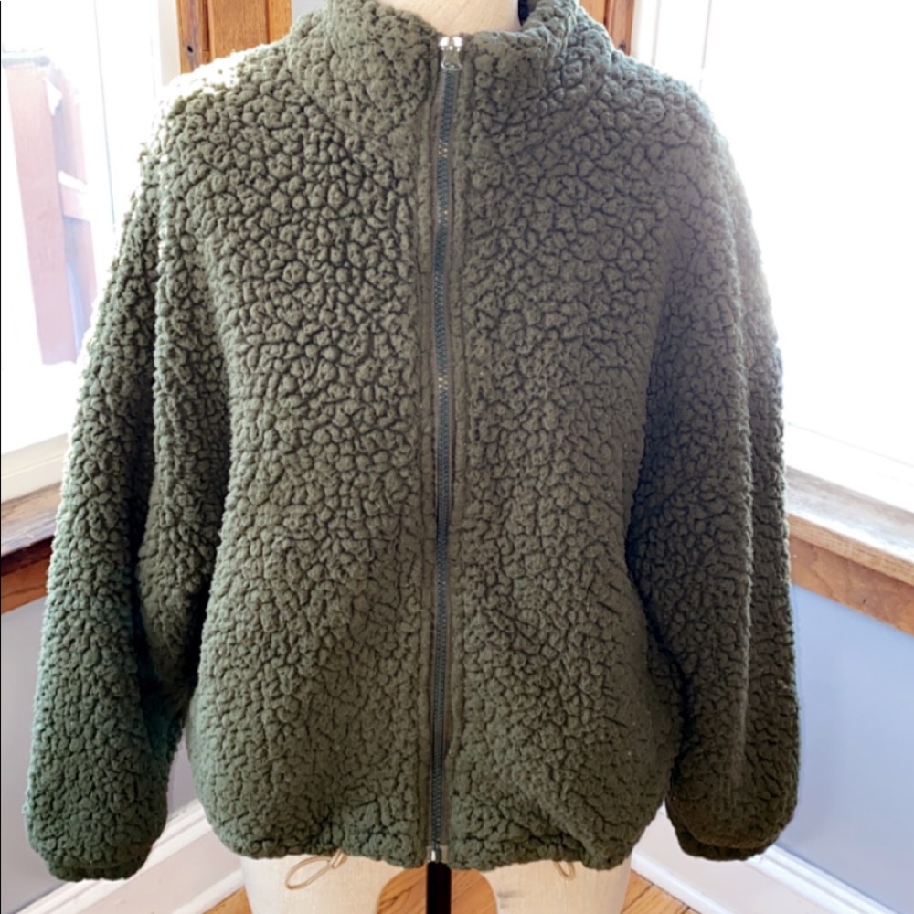 Military green fuzzy sweater